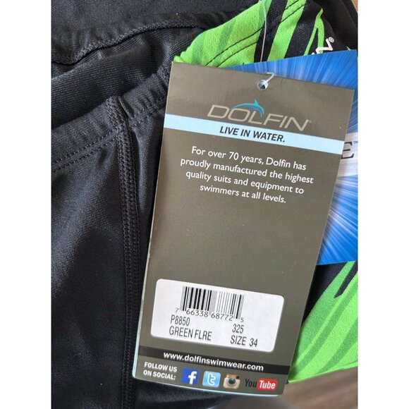 DOLFIN Men’s Jammer Shorts size 34 Training Swimming Pool Summer Black Green NWT - Picture 5 of 11